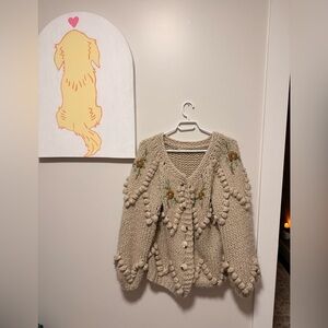 Handcrafted Beige Pom-Pom Sweater by Monika Hibbs